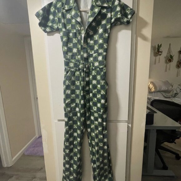 Big Bud Press Women's Jumpsuit size XXS Green Good Luck Shamrock Horseshoe Rare - Picture 3 of 8